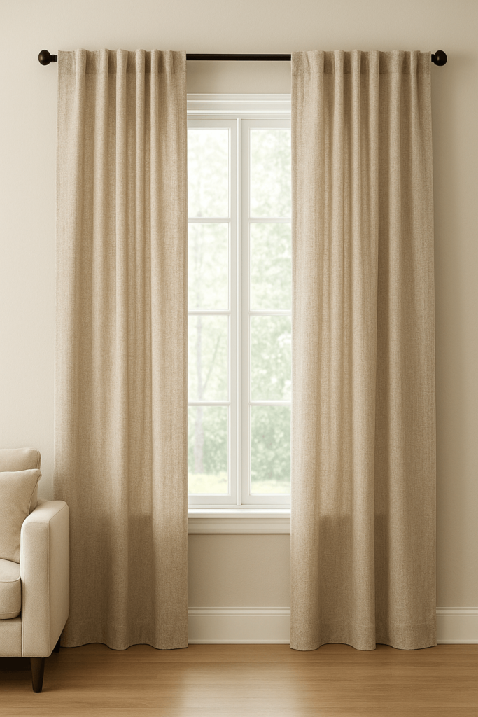 Neutral Tones + Textured Curtain Fabric 
Curtain Combination